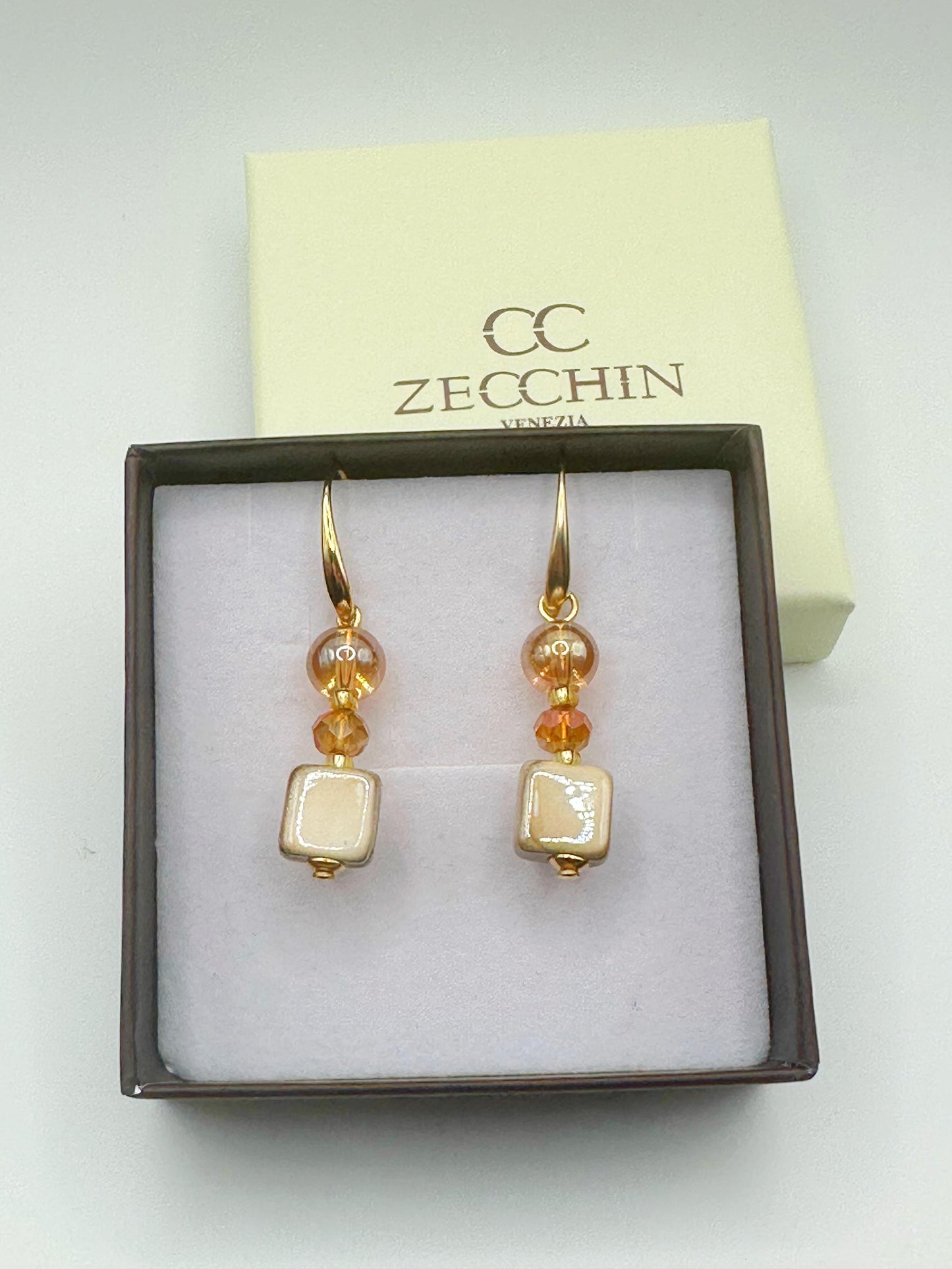 MIKONOS ORECCHINI perle in vetro di murano a CUBI 4 varianti colore