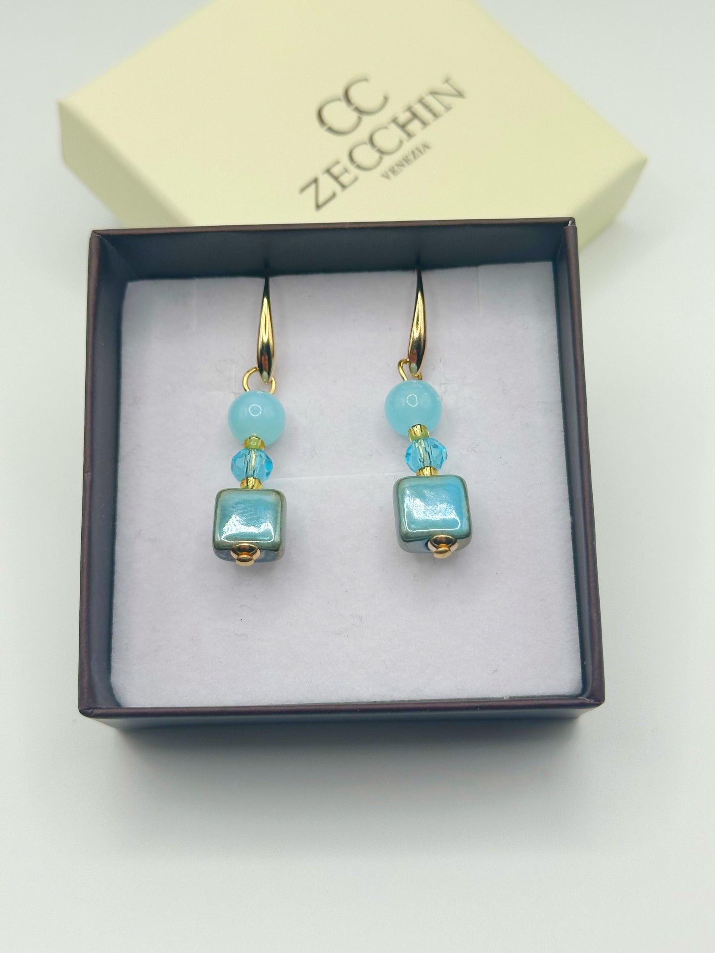 MIKONOS ORECCHINI perle in vetro di murano a CUBI 4 varianti colore