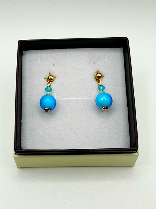 Orecchini Crystal in vetro di Murano da 10 mm, colore azzurro