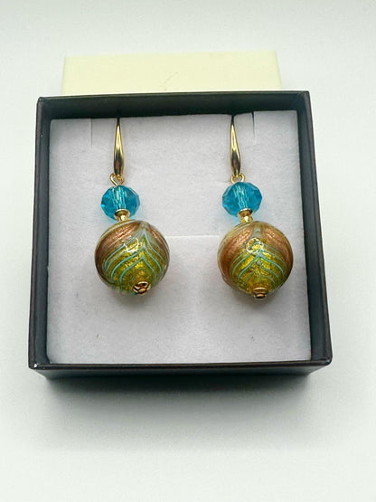 Orecchini Desiderio in vetro di Murano, oro 750 e avventurina, colore blu